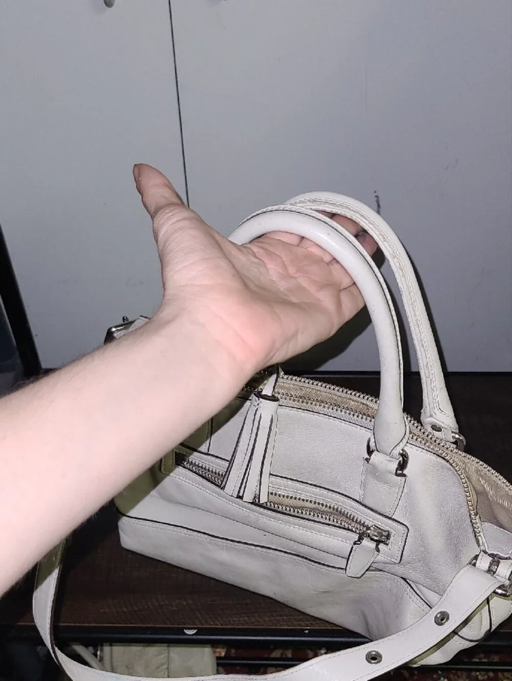 Coach Hamptons  Cream Leather Tote Bag with Tassel Accent
